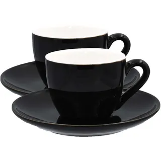 Mahlwerck Ristretto Cups, Espresso Tasse, Mokkatasse, Kaffeetasse, italienisches Design,Porzellan, Gastroqualität, spülmaschinenfest, dickwandig, 80ml, 2er Set mit Untertasse, Diamond Black