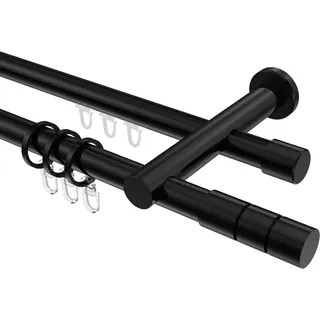 Interdeco GARDINENSTANGE RUNDROHR-INNENLAUF Platon Elanto 420 cm (geteilt in 3 x 140 cm), 2-läufig, 20 mm Ø Schwarz