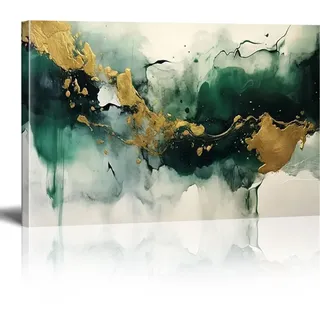 Abstrakt Poster Wandbilder 120x70 cm Gold Grün Bilder Moderne Marmor Muster Leinwand Wohnzimmer Kunst Wandposter Modern Kunstdruck Schlafzimmer Home Decor Aufhängefertig