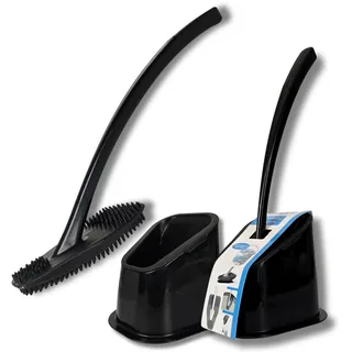 bideo® Silikon Toilettenbürste schwarz im 2er-Set – WC Bürstengarnitur mit Halter & Abtropffunktion – 360° Flexible Noppen für Randreinigung & Abfluss – WC Bürste schwarz