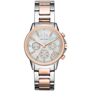 Armani Exchange Uhr für Damen , QuarzChronographenwerk, 36mm 2T Silber/Rose Edelstahlgehäuse mit Edelstahlarmband, AX4331