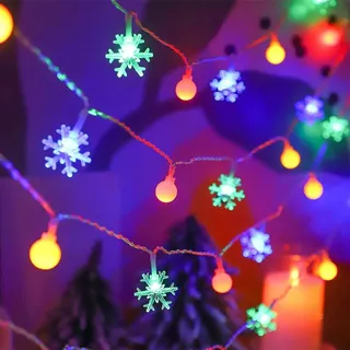LED Kugel Schneeflocke Lichterkette Batteriebetrieben Innen Home Party Weihnachten Hochzeit Deko, Bunt, 3m - Bunt
