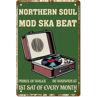 CREATCABIN Northern Soul Mod Ska Beat Metallblechschild, Vintage-Wand-Kunst-Dekor, Haus-Plakette, Poster Für Zuhause, Bar, Pub, Garten, Küche, Kaffee, Garage, Dekoration, 12 x 8,(5) cm