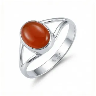 mantraroma Silberring HARDIN aus 925 Silber mit Karneol (Ring mit Schmuckbeutel), Damenring aus 925er Silber orange 48