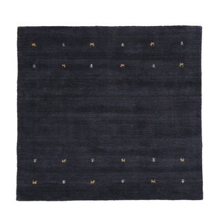 carpetfine Wollteppich Gabbeh Uni Quadratisch Schwarz 60x60 cm | Moderner Teppich für Wohn- und Schlafzimmer