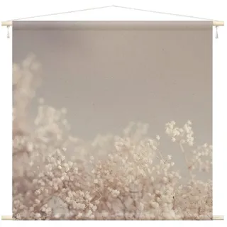 Bilderdepot24 Wandteppich modern Blumen Landhaus beige, quadratisch, Höhe: 2.6 mm, großes Wandbild aus Natur-Baumwolle Wandbehang Stoffbild Tuch Wollseil beige quadratisch | 110 cm x 110 cm x 2.6 mm