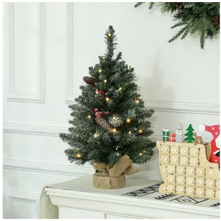 HOMCOM Künstlicher Weihnachtsbaum Mini Tannenbaum mit LED Lichtern, 86 Spitzen Zementbasis, Künstlicher Baum, für Weihnachtsfest, Indoor, grün+weiß grün