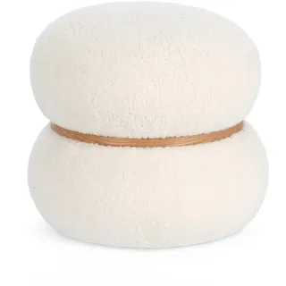 Pouf Mirka Boucle-Stoff, rund und gepolstert, skandinavisch modern, cremeweiß natur, Bizzotto
