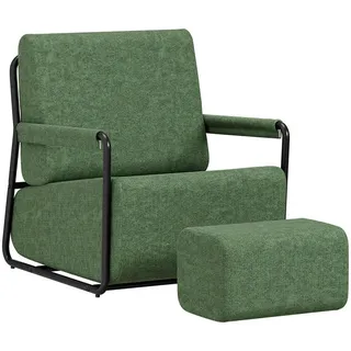 SoBuy Relaxsessel mit Schlaffunktion Textil 59 x 78 x 74 cm Dunkelgrün mit Hocker