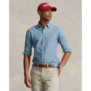 Polo Ralph Lauren für Herren. 710548538001 Blau Slim Fit Chambray Hemd (M), Lässig, Baumwolle, Denim, Langarm