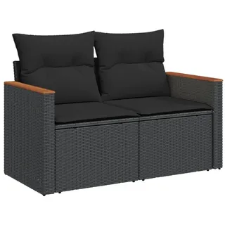 vidaXL Gartensofa mit Kissen 2-Sitzer Schwarz Poly Rattan