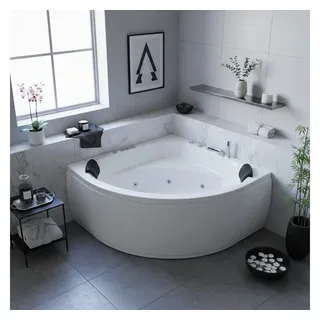 Caribia Whirlpool-Badewanne Apollo Basic / 155x155 - 13 Düsen LED, Wasserfall, 2 Personen