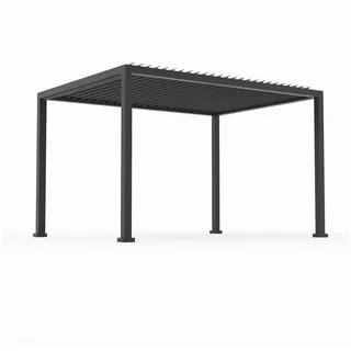 anndora Pergola Aluminium Pavillon 3 x 4 Meter, Wasserablauf über Eckpfosten - Kurbelmechnik für Lamellendach grau