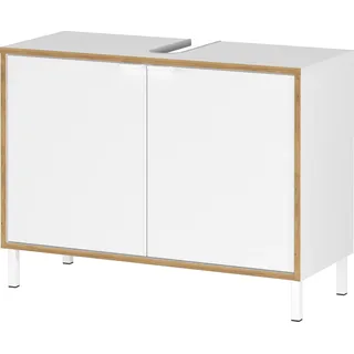 Germania Waschbeckenunterschrank "GW-Topeka", weiß (weiß, navarra, eiche, nachbildung), B:80cm H:60cm T:34cm, Holzwerkstoff, MDF, Schränke, Waschbeckenunterschrank, mit Siphonausschnitt