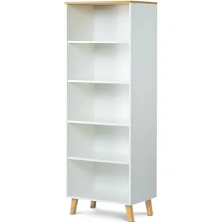 KONSIMO® Bücherregal FRISK Bücherschränke Standregale Aktenregale, 4 Einlegeböden, Skandinavischen Stil, Eichenholzbeine weiß