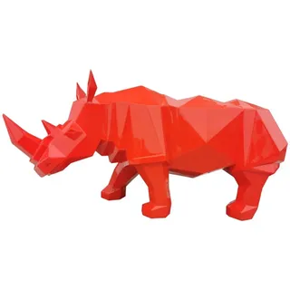 Casa Padrino Luxus Deko Skulptur Nashorn Rot 210 x 62 x H. 90 cm - Riesige Gartenskulptur - Lebensgroße Skulptur - XXL Deko Skulptur - XXL Deko Figur - XXL Tierfigur - Luxus Garten Deko