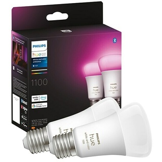Philips Hue LED-Lampe White & Color  (E27, Dimmbar, Warmweiß, 1.100 lm, 11 W, 2 Stk.)