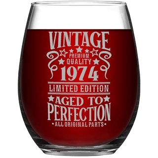 Vintage 1974 Geburtstag Limited Edition Aged to Prefection Geburtstag Premium Qualität Geburtstagsgeschenk für Männer Lustiges Weinglas ohne Stiel Lasergravur Whiskyglas Schnapsglas Einzigartige Idee