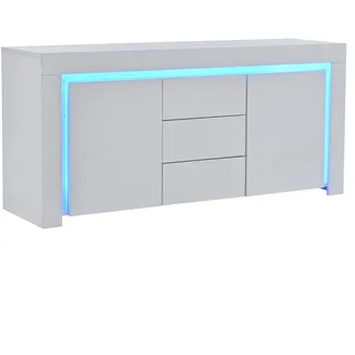 SIDEBOARD 140 cm 2 Türen, 3 Schubladen, LED-Beleuchtung, Hochglanz, Weiß & Schwarz Verstellbare Einlegeböden