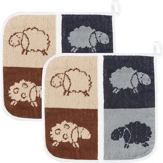 Kracht Kochschürze Topflappen "Schafe" 2er-Pack, (2-tlg), Frottier Motiv braun|grau