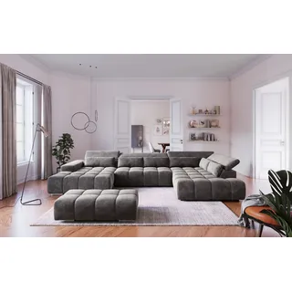 Cotta Wohnlandschaft COTTA "Orion U-Form, B: 409 cm", anthrazit, B:409cm H:73cm T:225cm, 100% Polyester, Sofas, Wohnlandschaft, mit Kopfteilverstellung & 6 Nierenkissen, Topseller
