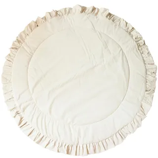 MINICAMP Matten für Bodenspiel aus natürlicher Oeko-TEX-zertifizierter Baumwolle - Weicher gepolsterter Teppich mit gerüschtem Rand - Runder Teepee-Spielteppich 124 cm breit (Ecru)