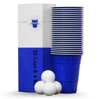 RedCupShop® Blue Cups | 25 Blaue Partybecher & 4 Bälle | Spülmaschinenfest & Wiederverwendbar | 473ml Becher | Ideal für Blue Cup Party, Beer Pong, Becherspiel & Events