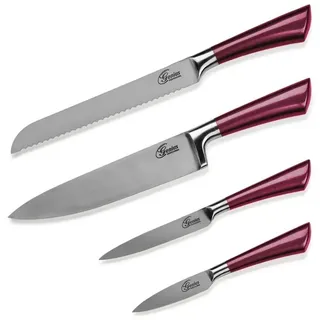 Genius Messer-Set Genius - Profi Messer-Set 4-tlg. rot Edelstahl Küchenmesser (Messerset bestehend aus 4 Messern)