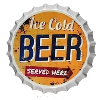 Eletina Metall-Blechschild im Retro-Stil mit eiskaltem Bier für Zuhause, Höhle, Garage, Bar, Café, Wandkunst, Dekoration, Vintage-Flaschenverschlüsse, Poster, Schild, 35,1 cm