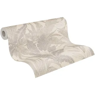 Livingwalls Tapete 396545 mit Palmenblättern in Beige, Creme - hochwertige florale Tapete mit feiner Struktur und Metalliceffekt in Gold - 10,05m x 0,53m