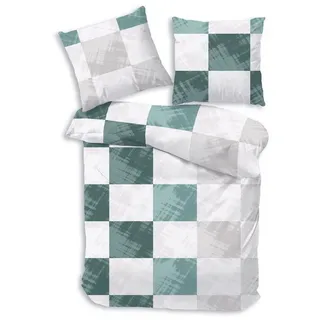 DOBNIG Bettwäsche Flanell, Flanell, 2 teilig, modern kariert, smaragd, weiß, grau grün