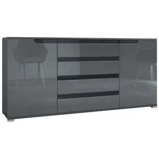 Vladon Sideboard Sylt 166,5 x 75,5 x 35 cm Grau Hochglanz / Schwarz Hochglanz