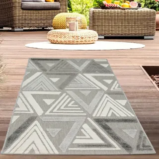 CARPETIA In- & Outdoor Teppich Sisalteppich mit abstraktem Dreiecksmuster in Creme grau Größe 80x150 cm
