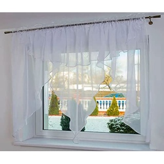 Fertige Gardine Genf 350x150 Weiss Voile Fensterdekoration Vorhänge Querbehang Lambrequin