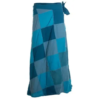 Vishes Wickelrock Langer Patchwork-Rock Wickel-Rock Wickel-Kleid Karos Ethno, Hippie, Boho, Gipsy Style blau 97cm Länge