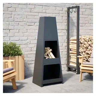 vidaXL Gartenkamin mit Holzablage Turm-Design Schwarz Stahl