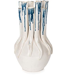 EUROCINSA Ref.18175 Vase Horn, Keramik, Weiß, Blau, 22 Øx39 cm