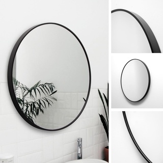 M MERCEO Spiegel rund 60cm, eingefasst im edlen schwarzen Aluminium Rahmen - aufhängefertiger Wandspiegel mit kristallklarer Spiegelung mit High-Definition-Glas - für Bad, Flur, Wohnzimmer