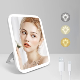 Schminkspiegel mit Beleuchtung, XRR LED Makeup Spiegel USB Wiederaufladbar Kosmetikspiegel mit Touch-Screen Dimmbarer 3 Lichtfarben Tischspiegel Beleuchtet für Schminken Rasieren