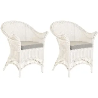 Krines Home Loungesessel 2er Set Extra breiter Rattansessel Landhaus Flechtsessel Wintergarten, Natur Rattan Sessel Korbsessel weiß