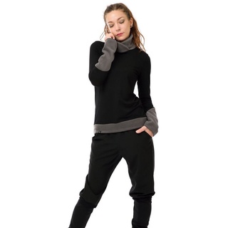 3Elfen Rollkragenpullover Winter Sweatshirt schwarz mit Fleece Rollkragen Grau grau|schwarz L