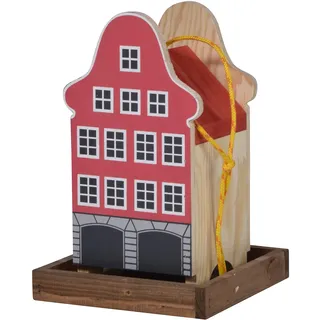dobar® Green Label 27060FSCe Buntes Vogelfutterhaus Rothenburg Hängend - Kleine Vogelvilla Multiplex-Holz - Vogelfutterstation mit Futtersilo - Vogelhaus zum Hängen - 19 x 19 x 30 cm - Pink