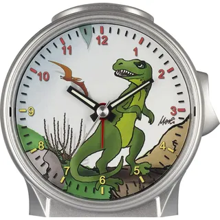 Eurotime Kinder-Quarzwecker mit Schleichender Sekunde und Motivzifferblatt Dino, Weckwiederholung und LED-Beleuchtung, 29650-07