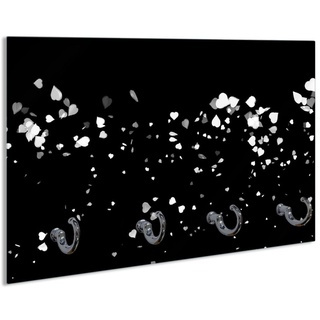 Wallario Schlüsselbrett Weiße Konfetti-Herzen vor schwarzem Hintergrund, (inkl. Aufhängeset), 30x20cm, aus ESG-Sicherheitsglas schwarz