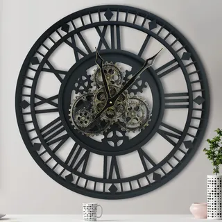 DORBOKER Große Wanduhr mit echten beweglichen Zahnrädern, übergroß, modern, industriell, Steampunk, Zahnrad, dekorativ, großes Metall-Skelett-Uhren für Studio, Zuhause, Bauernhaus, Büro, 60 cm