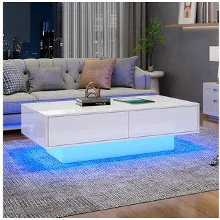 STILVORA Couchtisch mit Schubladen,Wohnzimmertisch Sofatisch mit LED-Beleuchtung,Hochglanz (Wohnzimmertisch, Beistelltisch mit Hochglanz Platte, 1-St., 2 Schubladen), 30kg Tragkraft, 115*55*34 cm weiß