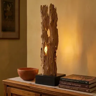 Treibholz Stehlampe SUPHANBURI aus Teakholz Handgefertigte Lampe aus Naturholz – Designer Stehlampe mit warmem Licht für Wohnzimmer & Schlafzimmer, Höhe ca. 95 cm