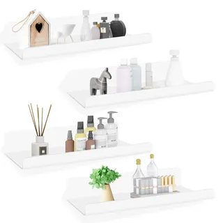 Avmvnvc Wandregal Ohne Bohren Weiß - 4 Stück 30cm Regal Wand Acryl - Schweberegal Weiss - Bad Regal Kleberegal Bilderleiste Bücherregal Wand - für Küche, Badezimmer, Büro, Wohnzimmer, Kinderzimmer