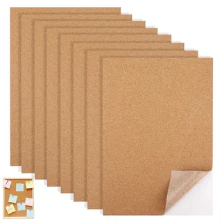 Nexlynk 8 Stück Selbstklebende Korkplatten 21x30 cm 1 mm Dicke, Korkwand Pinnwand Korkpinnwand Rechteck Untersetzer Kork für DIY Bastelprojekte, Wanddekoration, Fotowand und Message Board