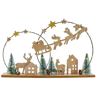 Spetebo Dekoobjekt LED Deko Aufsteller aus Holz mit Weihnachts Motiv (Packung, 1 tlg), Silhoutten Bild Weihnachtsmann mit Schlitten warm weiß beleuchtet beige